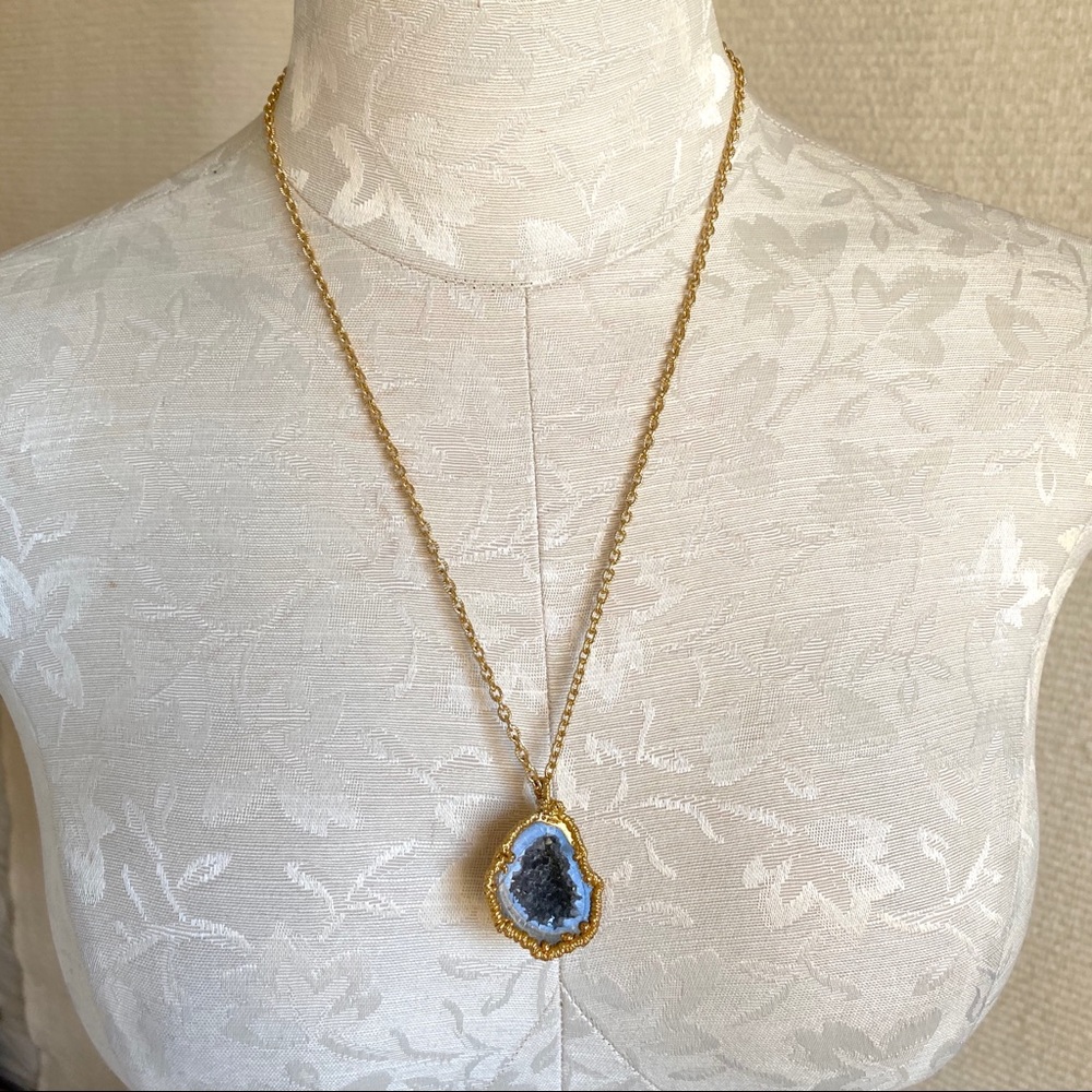 Amethyst February Birthstone Geode 18k Gold Boho Necklace Raw Crystal - Picture 2 of 8